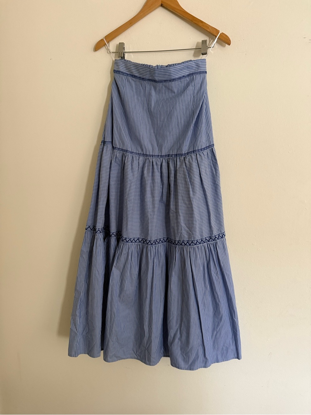 Blue Striped Tiered Maxi Skirt